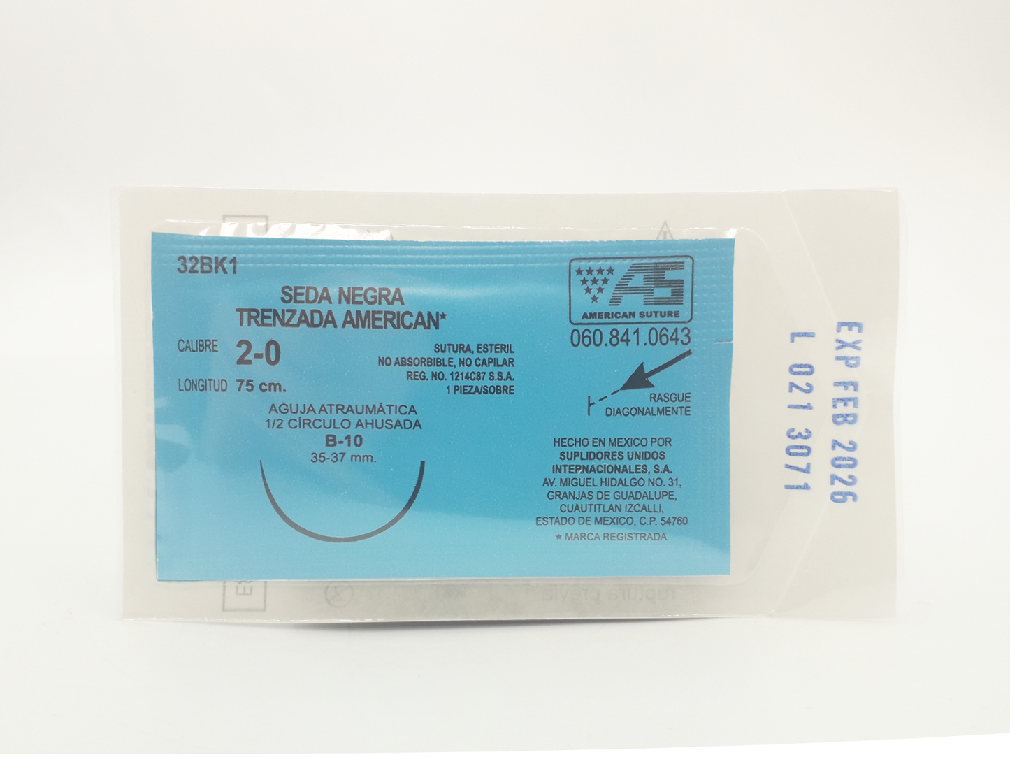 Sutura Quirúrgica Seda Negra Trenzada Calibre 2-0 32BK1