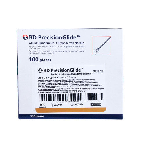 AGUJA HIPODERMICA DESECHABLE 20G X 32MM