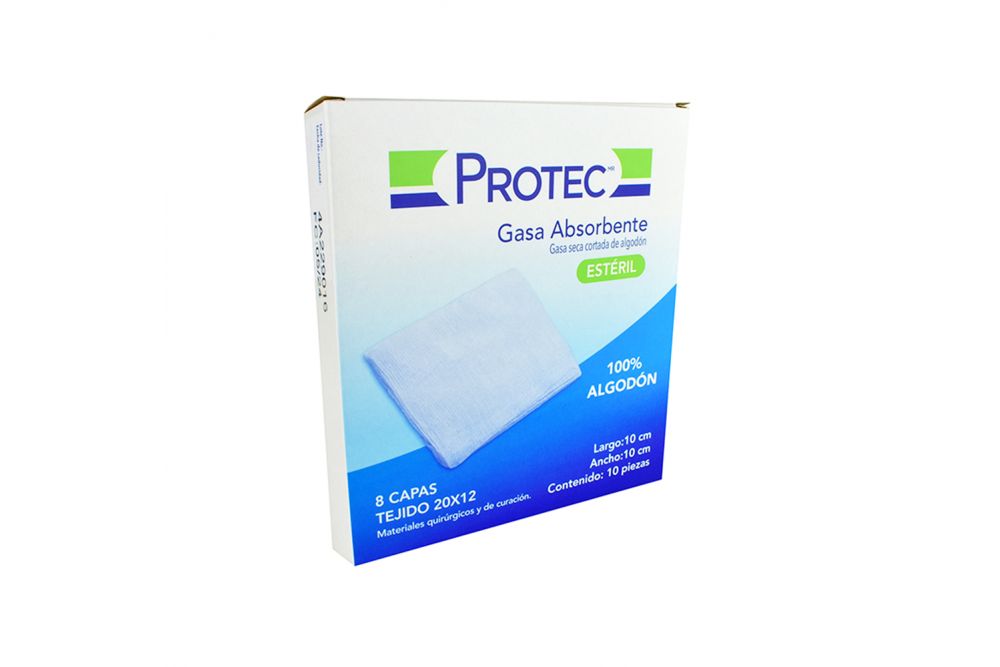 Gasa absorbente estéril 10cmx10cm Protec 10 piezas