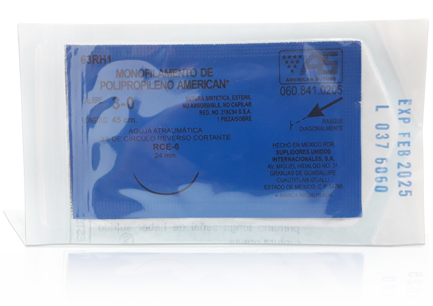 Sutura Quirúrgica Monofilamento de Polipropileno Calibre 3-0 63RH1