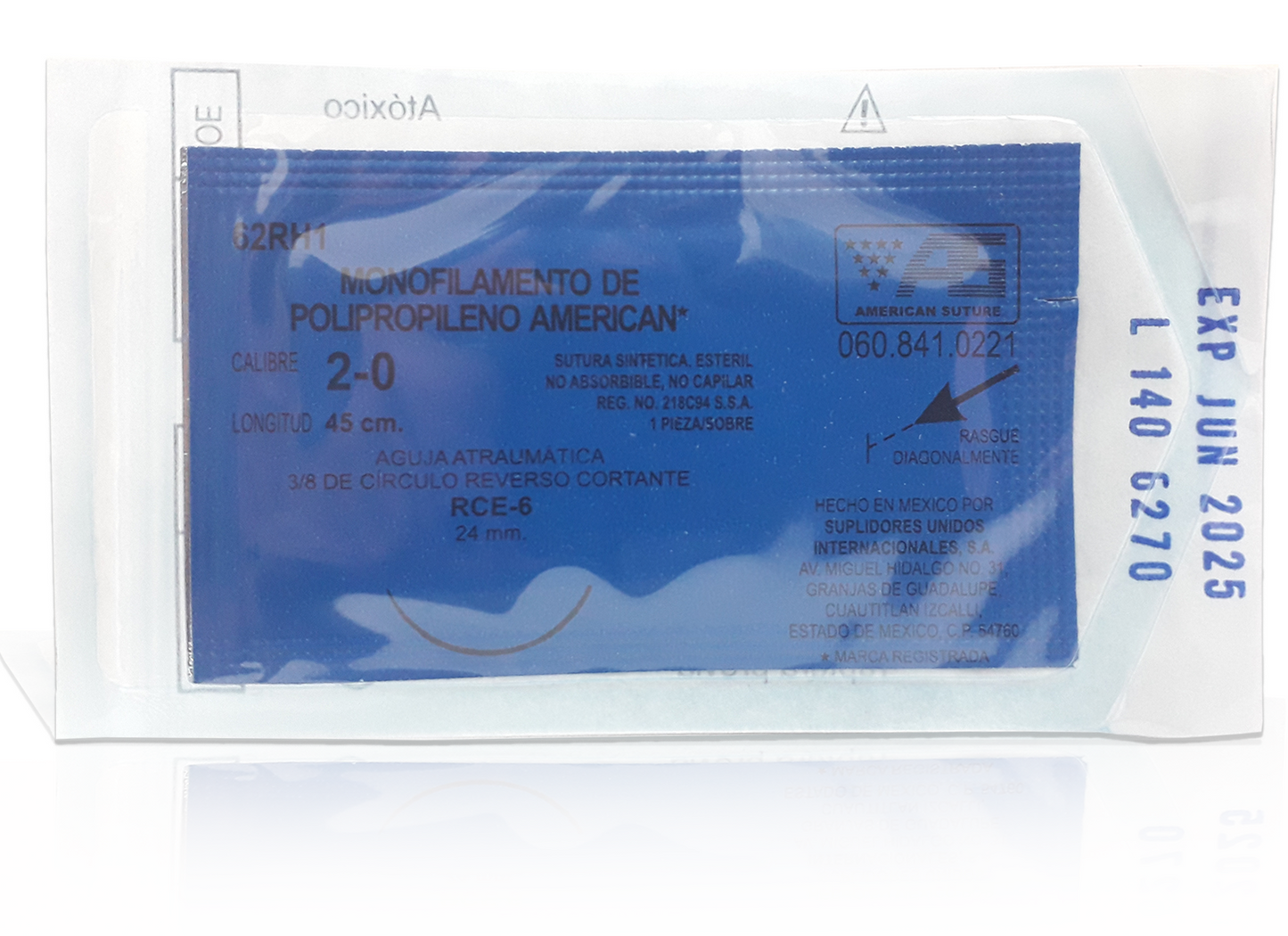 Sutura Quirúrgica Monofilamento de Polipropileno Calibre 2-0 62RH1