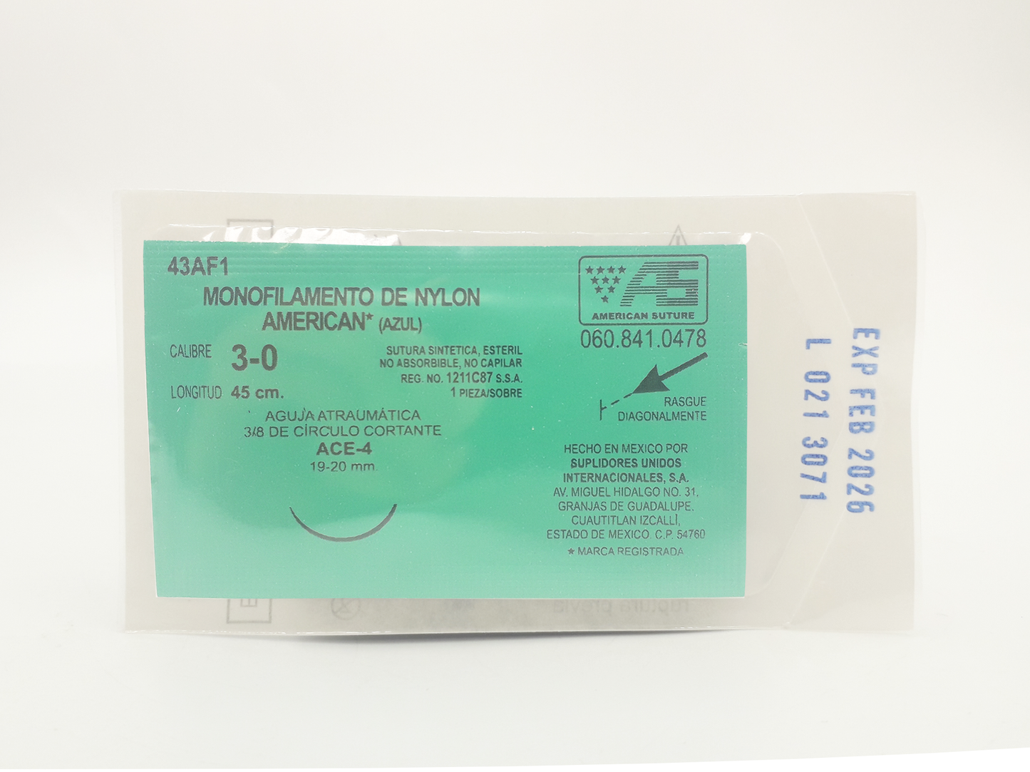 Sutura Quirúrgica Monofilamento de Nylon Calibre 3-0 43AF1