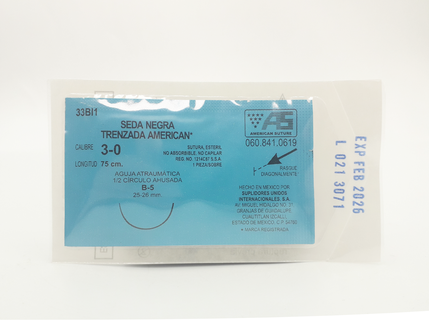 Sutura Quirúrgica Seda Negra Trenzada Calibre 3-0 33BI1