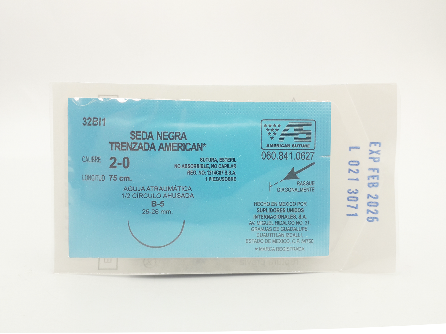 Sutura Quirúrgica Seda Negra Trenzada Calibre 2-0 32BI1