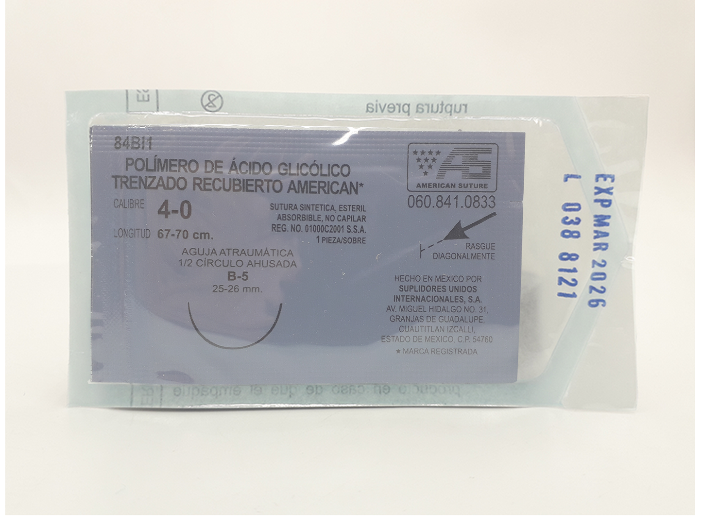 Sutura Polímero de Acido Glicolico Trenzado Recubierto Calibre 4-0 84BI1