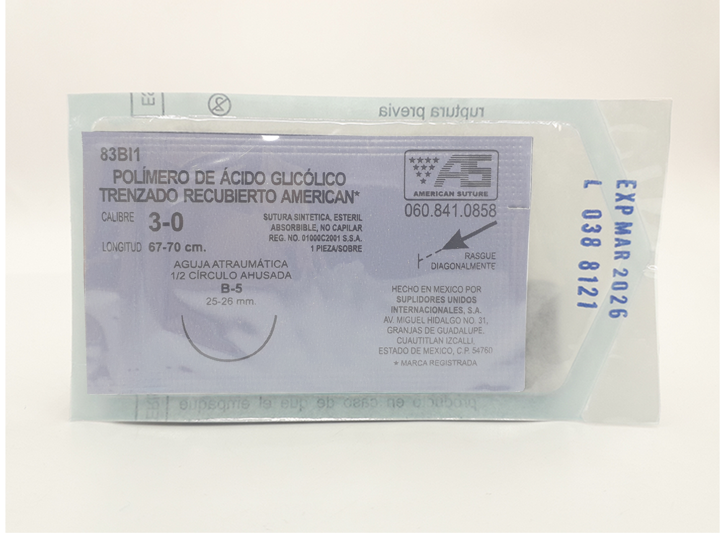 Sutura Polímero de Acido Glicolico Trenzado Recubierto Calibre 3-0 83BI1