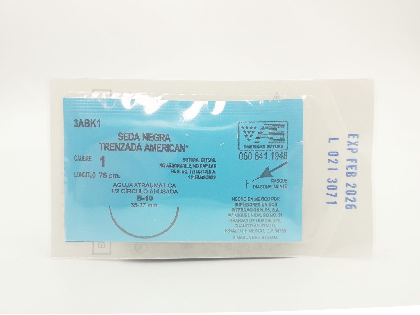 Sutura Quirúrgica Seda Negra Trenzada Calibre 1 3ABK1
