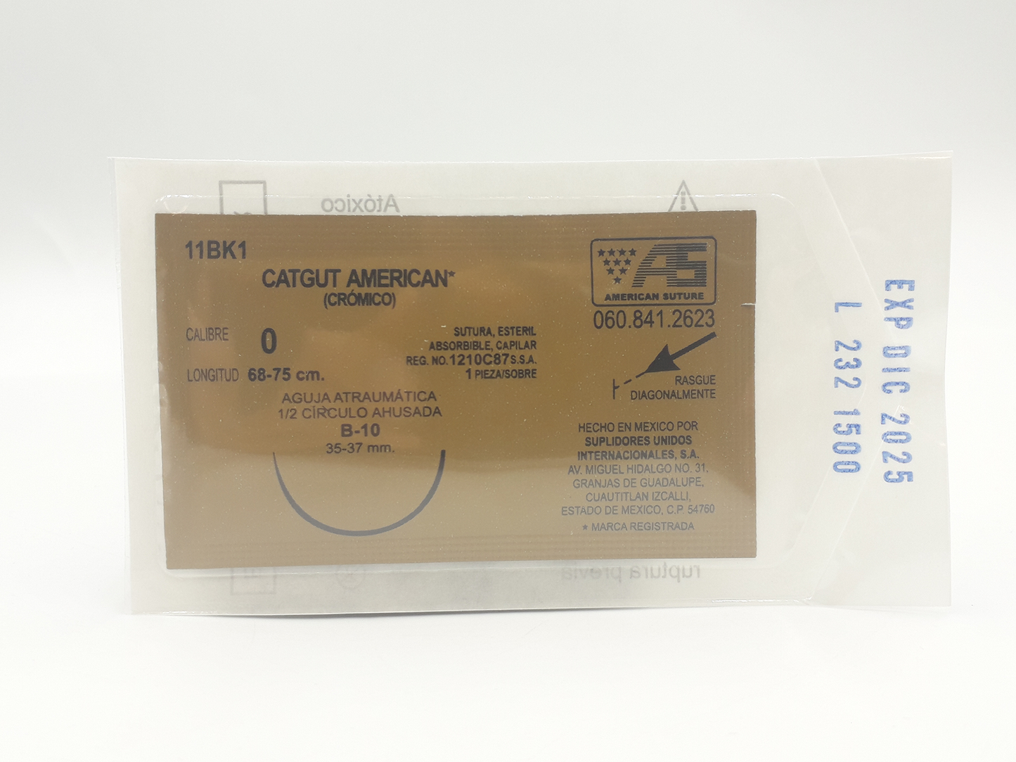 Sutura Quirúrgica Catgut Crómico calibre 0 11BK1