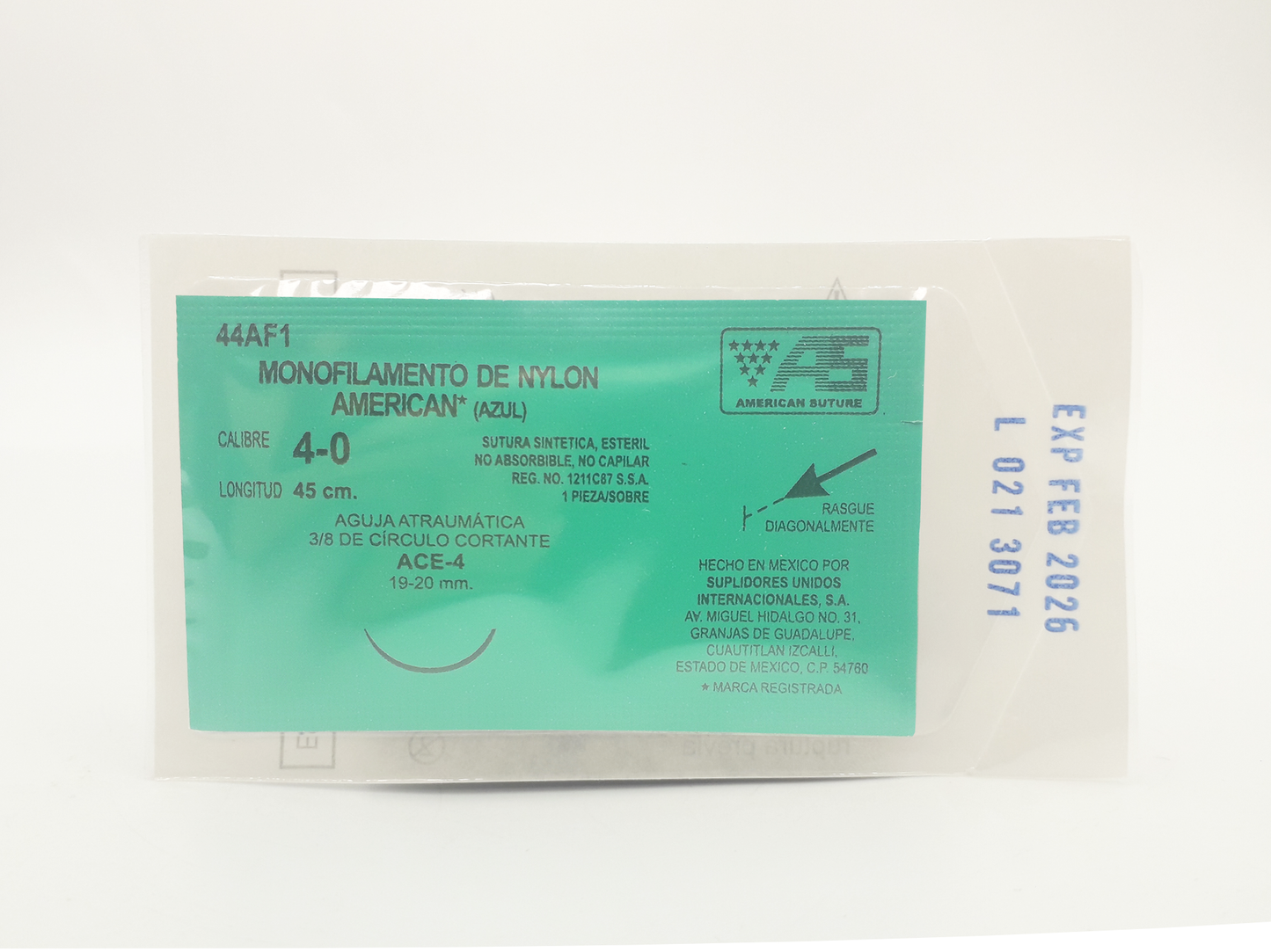 Sutura Quirúrgica Monofilamento de Nylon Calibre 4-0 44AF1