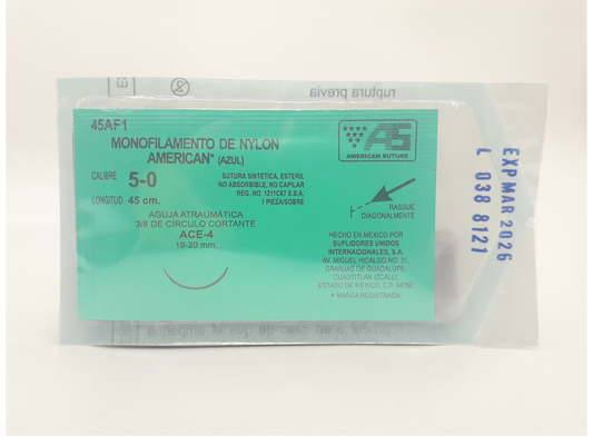 Sutura Quirúrgica Monofilamento de Nylon Calibre 5-0 45AF1