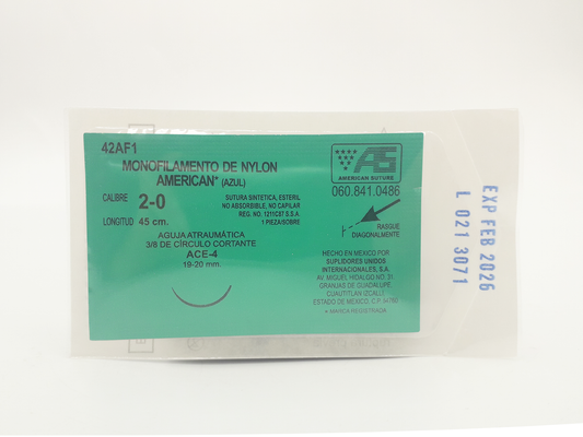 Sutura Quirúrgica Monofilamento de Nylon Calibre 2-0 42AF1