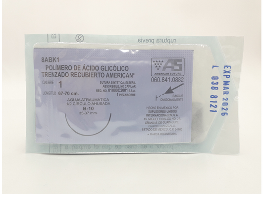 Sutura Polímero de Acido Glicolico Trenzado Recubierto Calibre 1 8ABK1