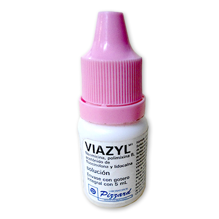 Viazyl (Neomicina, Polimixina B, Acetónido de Floucinolona, Lidocaína) Sol Got 5ml